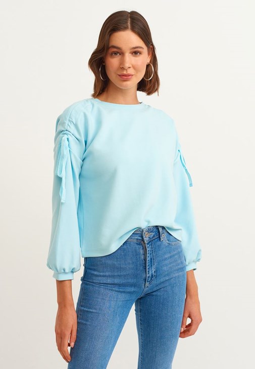 Mavi Kol Detaylı Sweatshirt