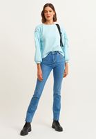 Bayan Mavi Kol Detaylı Sweatshirt