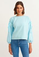 Bayan Mavi Kol Detaylı Sweatshirt