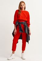 Bayan Kırmızı Beli Lastikli ve Cepli Sweat Pantolon