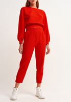 Bayan Kırmızı Beli Lastikli ve Cepli Sweat Pantolon