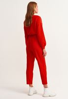 Bayan Kırmızı Beli Lastikli ve Cepli Sweat Pantolon