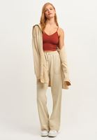 Bayan Bej Loose-Fit Kapüşonlu Sweat Ceket