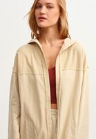 Bayan Bej Loose-Fit Kapüşonlu Sweat Ceket