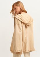 Bayan Bej Loose-Fit Kapüşonlu Sweat Ceket