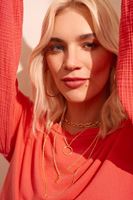 Bayan Pembe Boot-Neck Balon Kollu Bluz