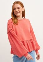 Bayan Pembe Boot-Neck Balon Kollu Bluz