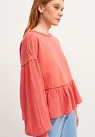 Bayan Pembe Boot-Neck Balon Kollu Bluz