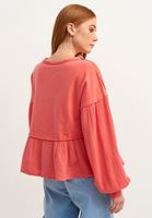 Bayan Pembe Boot-Neck Balon Kollu Bluz