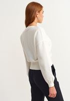 Women Cream Zero-neck Crop Sweatshirt