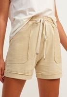 Bayan Açık Krem Pamuklu Bağcıklı Kısa Şort