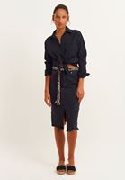 Bayan Gri Kemerli Denim Midi Etek