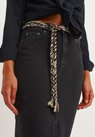 Bayan Gri Kemerli Denim Midi Etek