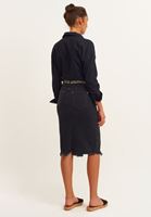 Bayan Gri Kemerli Denim Midi Etek