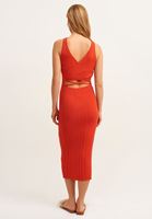 Bayan Kırmızı Cut-Out Sırt Detaylı Uzun Elbise