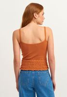 Bayan Turuncu Toka ve Gipe Detaylı Crop Triko Top