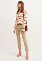 Bayan Çok Renkli Çizgili V-Neck Triko