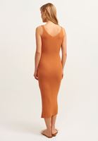 Bayan Turuncu Yırtmaçlı Uzun Triko Elbise