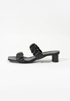 Bayan Siyah Büzgü Detaylı Topuklu Terlik