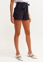 Bayan Siyah Mom Fit Mini Şort