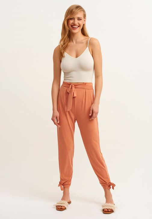 Cupro Pantolon ve Dikişsiz Crop Kombini