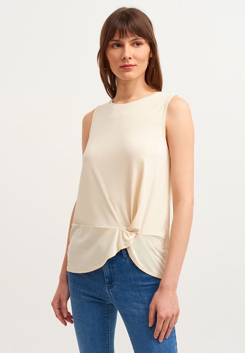 Bej Büzgülü Cupro Tank Top ( MODAL )
