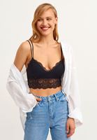 Bayan Siyah Romantik Dantelli Bralet