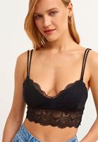Bayan Siyah Romantik Dantelli Bralet
