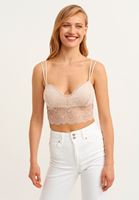 Bayan Bej Romantik Dantelli Bralet