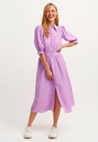 Bayan Mor Dantelli ve Balon Kollu Midi Elbise