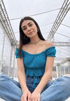 Bayan Mavi Dantel Detaylı Kısa Bluz
