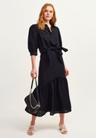 Bayan Siyah Romantik Balon Kollu Crop Gömlek