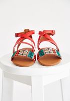 Bayan Kırmızı Etnik Desenli Sandalet