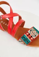 Bayan Kırmızı Etnik Desenli Sandalet