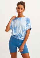 Bayan Mavi Batik Desenli Crop Tişört