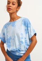 Bayan Mavi Batik Desenli Crop Tişört