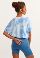 Bayan Mavi Batik Desenli Crop Tişört