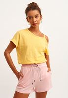 Bayan Sarı Cut-Out Detaylı Crop Tişört