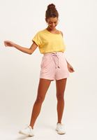 Bayan Sarı Cut-Out Detaylı Crop Tişört