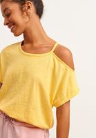 Bayan Sarı Cut-Out Detaylı Crop Tişört