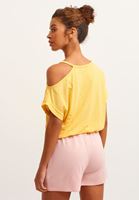 Bayan Sarı Cut-Out Detaylı Crop Tişört