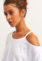 Bayan Beyaz Cut-Out Detaylı Crop Tişört