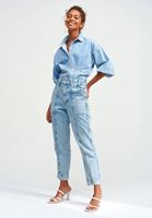 Bayan Mavi Pamuklu Straight-Fit Denim Pantolon