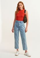 Bayan Mavi Pamuklu Straight-Fit Denim Pantolon