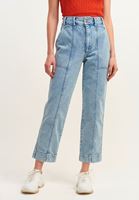 Bayan Mavi Pamuklu Straight-Fit Denim Pantolon