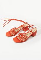 Bayan Turuncu Düğüm Detaylı Topuklu Ayakkabı