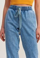 Bayan Mavi Pamuklu Denim Jogger Pantolon