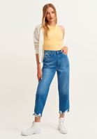 Bayan Mavi High-Rise Pamuklu Denim Pantolon