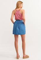 Denim Mini Etek ve Askılı Bluz Kombini 
