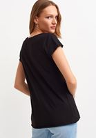 Bayan Siyah Pamuklu U-Neck Tişört